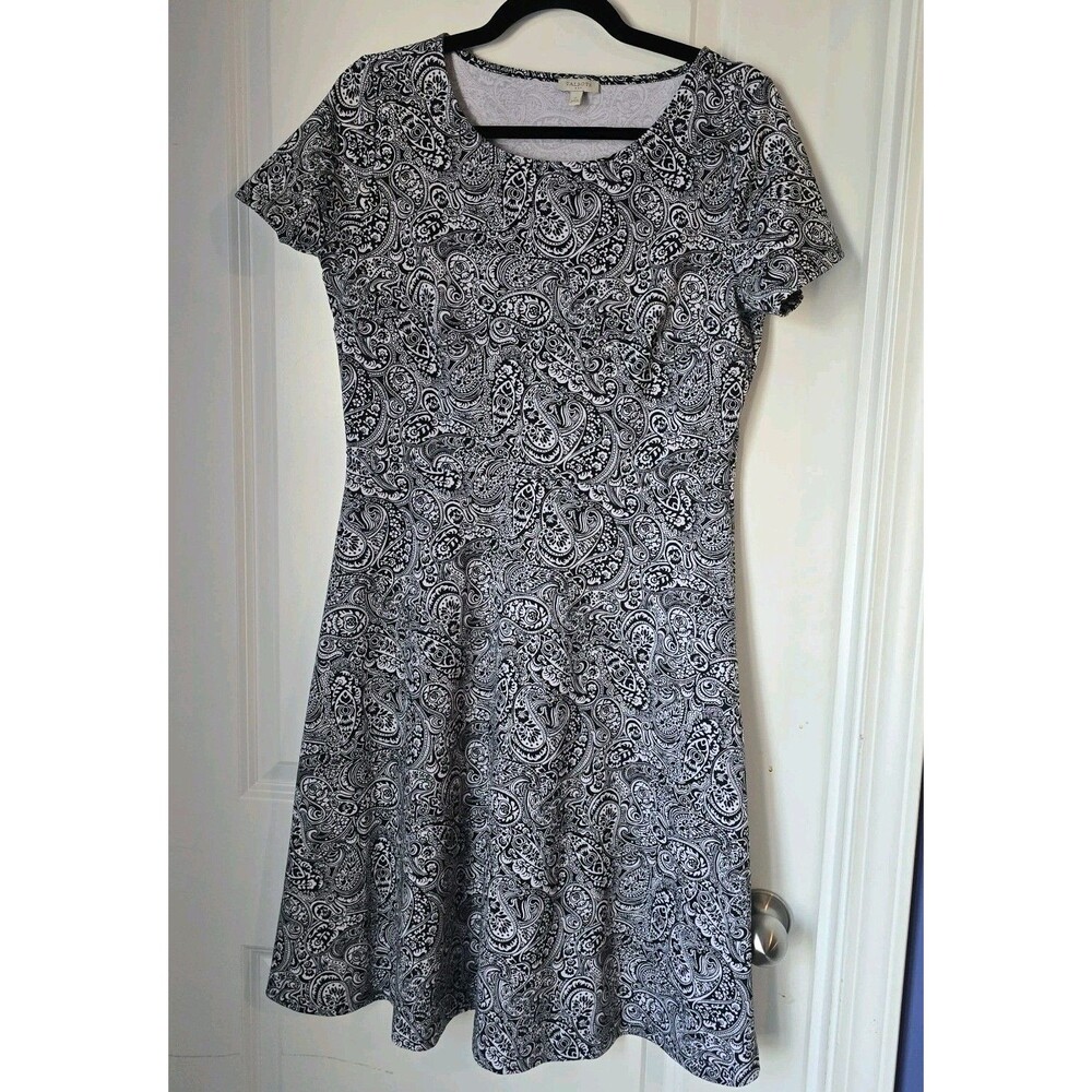 Talbots Black & White Paisley Fit and Flare Dress Size 8